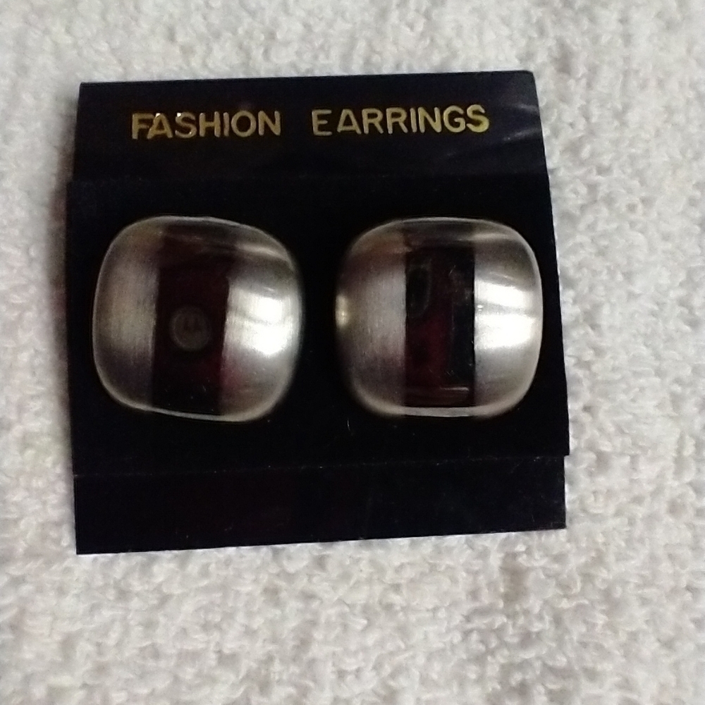 Square black and silver post earrings